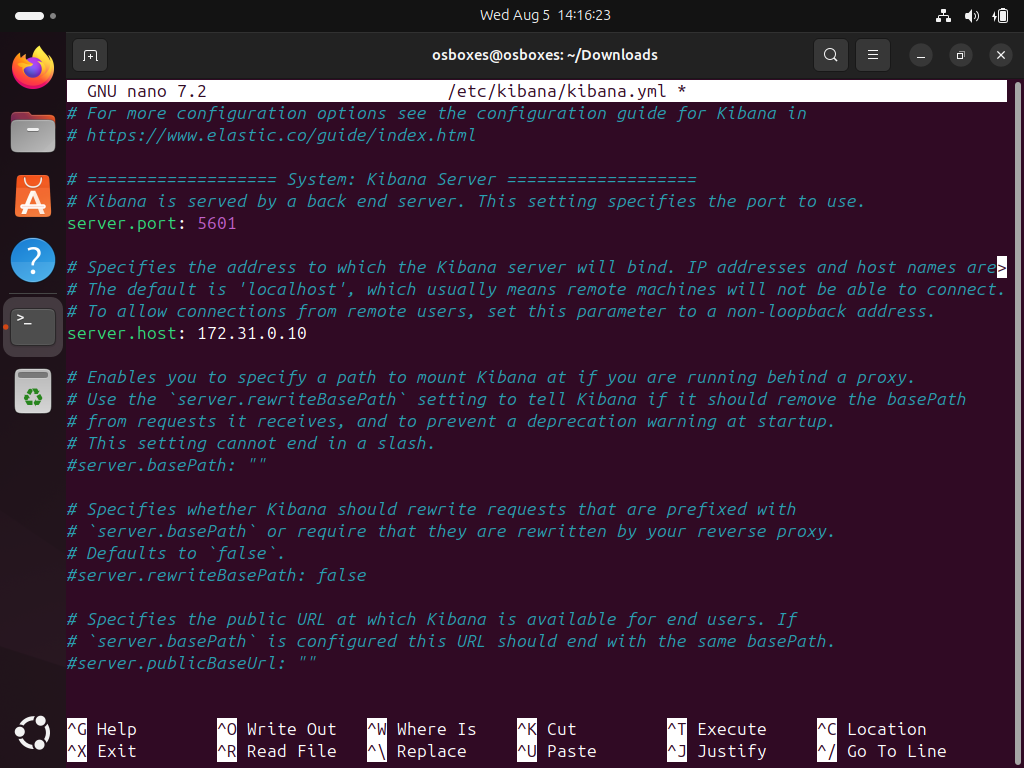 Editing Kibana.yml file