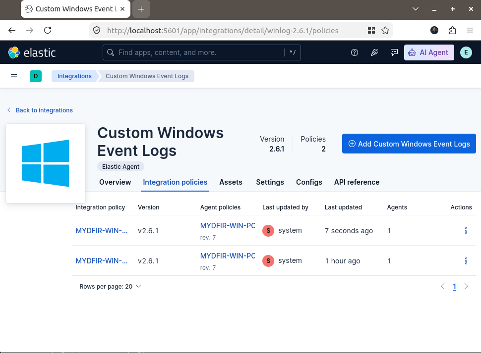 Custom windows event logs
